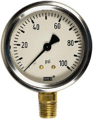 Wika - 4" Dial, 1/2 Thread, 30-0-100 Scale Range, Pressure Gauge - Lower Connection Mount, Accurate to 1% of Scale - Exact Tool & Supply