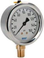 Wika - 2-1/2" Dial, 1/4 Thread, 0-160 Scale Range, Pressure Gauge - Lower Connection Mount, Accurate to 1.5% of Scale - Exact Tool & Supply