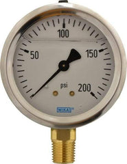 Wika - 2-1/2" Dial, 1/4 Thread, 0-200 Scale Range, Pressure Gauge - Lower Connection Mount, Accurate to 1.5% of Scale - Exact Tool & Supply