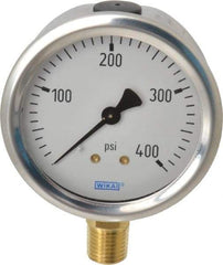 Wika - 2-1/2" Dial, 1/4 Thread, 0-400 Scale Range, Pressure Gauge - Lower Connection Mount, Accurate to 1.5% of Scale - Exact Tool & Supply