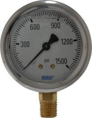 Wika - 2-1/2" Dial, 1/4 Thread, 0-1,500 Scale Range, Pressure Gauge - Lower Connection Mount, Accurate to 1.5% of Scale - Exact Tool & Supply