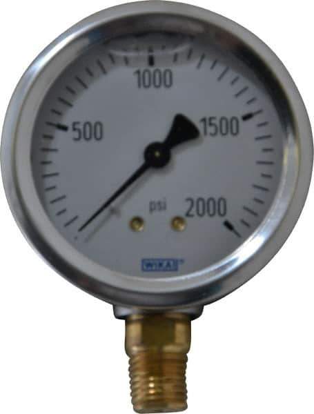 Wika - 2-1/2" Dial, 1/4 Thread, 0-2,000 Scale Range, Pressure Gauge - Lower Connection Mount, Accurate to 1.5% of Scale - Exact Tool & Supply