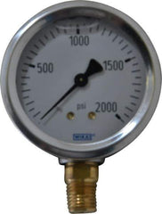 Wika - 2-1/2" Dial, 1/4 Thread, 0-2,000 Scale Range, Pressure Gauge - Lower Connection Mount, Accurate to 1.5% of Scale - Exact Tool & Supply