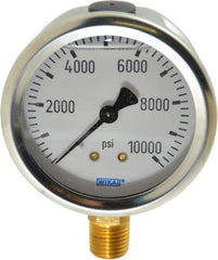 Wika - 2-1/2" Dial, 1/4 Thread, 0-10,000 Scale Range, Pressure Gauge - Lower Connection Mount, Accurate to 1.5% of Scale - Exact Tool & Supply