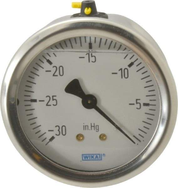 Wika - 2-1/2" Dial, 1/4 Thread, 30-0 Scale Range, Pressure Gauge - Center Back Connection Mount, Accurate to 1.5% of Scale - Exact Tool & Supply