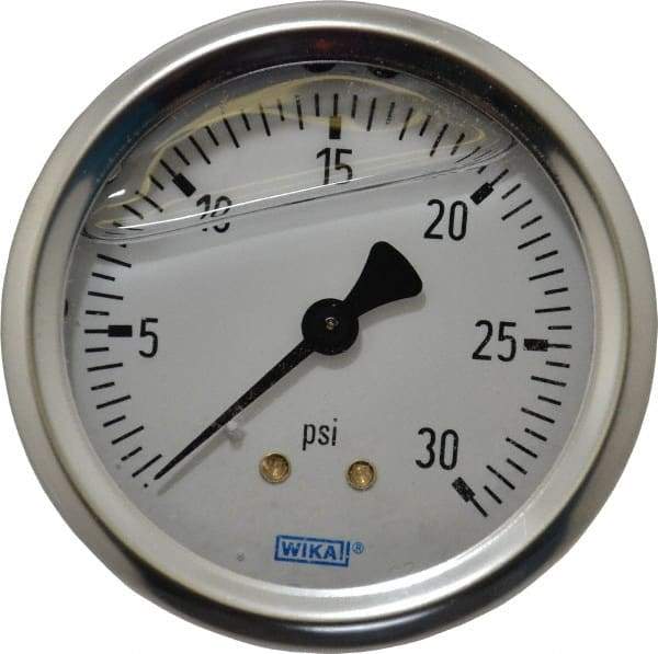 Wika - 2-1/2" Dial, 1/4 Thread, 0-30 Scale Range, Pressure Gauge - Center Back Connection Mount, Accurate to 1.5% of Scale - Exact Tool & Supply