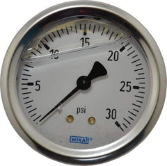 Wika - 2-1/2" Dial, 1/4 Thread, 0-30 Scale Range, Pressure Gauge - Center Back Connection Mount, Accurate to 1.5% of Scale - Exact Tool & Supply
