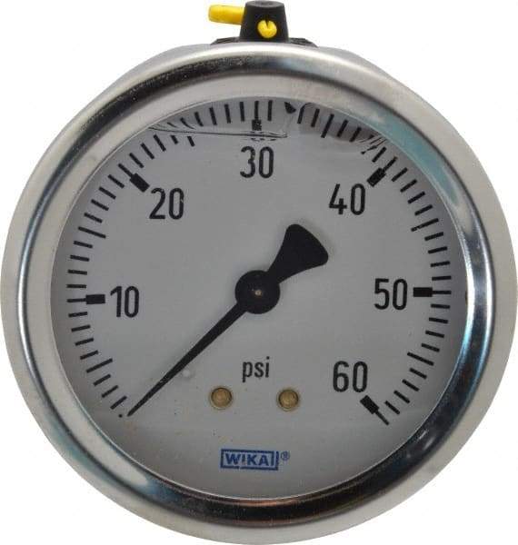 Wika - 2-1/2" Dial, 1/4 Thread, 0-60 Scale Range, Pressure Gauge - Center Back Connection Mount, Accurate to 1.5% of Scale - Exact Tool & Supply
