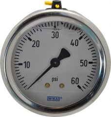 Wika - 2-1/2" Dial, 1/4 Thread, 0-60 Scale Range, Pressure Gauge - Center Back Connection Mount, Accurate to 1.5% of Scale - Exact Tool & Supply