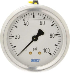 Wika - 2-1/2" Dial, 1/4 Thread, 0-100 Scale Range, Pressure Gauge - Center Back Connection Mount, Accurate to 1.5% of Scale - Exact Tool & Supply