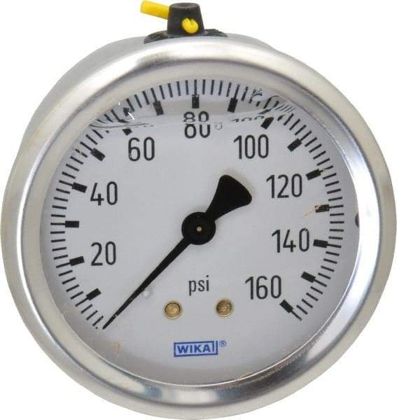 Wika - 2-1/2" Dial, 1/4 Thread, 0-160 Scale Range, Pressure Gauge - Center Back Connection Mount, Accurate to 1.5% of Scale - Exact Tool & Supply