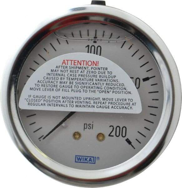 Wika - 2-1/2" Dial, 1/4 Thread, 0-200 Scale Range, Pressure Gauge - Center Back Connection Mount, Accurate to 1.5% of Scale - Exact Tool & Supply