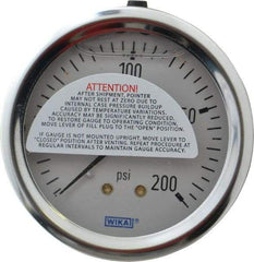 Wika - 2-1/2" Dial, 1/4 Thread, 0-200 Scale Range, Pressure Gauge - Center Back Connection Mount, Accurate to 1.5% of Scale - Exact Tool & Supply