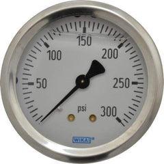 Wika - 2-1/2" Dial, 1/4 Thread, 0-300 Scale Range, Pressure Gauge - Center Back Connection Mount, Accurate to 1.5% of Scale - Exact Tool & Supply