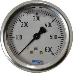 Wika - 2-1/2" Dial, 1/4 Thread, 0-600 Scale Range, Pressure Gauge - Center Back Connection Mount, Accurate to 1.5% of Scale - Exact Tool & Supply