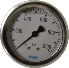 Wika - 2-1/2" Dial, 1/4 Thread, 0-1,000 Scale Range, Pressure Gauge - Center Back Connection Mount, Accurate to 1.5% of Scale - Exact Tool & Supply