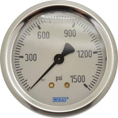 Wika - 2-1/2" Dial, 1/4 Thread, 0-1,500 Scale Range, Pressure Gauge - Center Back Connection Mount, Accurate to 1.5% of Scale - Exact Tool & Supply
