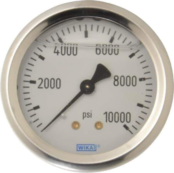 Wika - 2-1/2" Dial, 1/4 Thread, 0-10,000 Scale Range, Pressure Gauge - Center Back Connection Mount, Accurate to 1.5% of Scale - Exact Tool & Supply