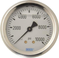 Wika - 2-1/2" Dial, 1/4 Thread, 0-10,000 Scale Range, Pressure Gauge - Center Back Connection Mount, Accurate to 1.5% of Scale - Exact Tool & Supply
