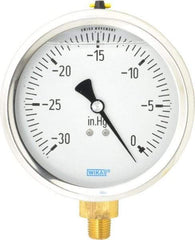 Wika - 4" Dial, 1/4 Thread, 30-0 Scale Range, Pressure Gauge - Lower Connection Mount, Accurate to 1% of Scale - Exact Tool & Supply