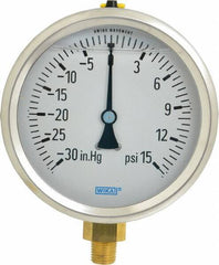 Wika - 4" Dial, 1/4 Thread, 30-0-15 Scale Range, Pressure Gauge - Lower Connection Mount, Accurate to 1% of Scale - Exact Tool & Supply