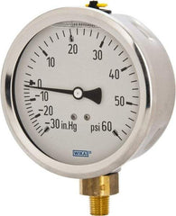 Wika - 4" Dial, 1/4 Thread, 30-0-60 Scale Range, Pressure Gauge - Lower Connection Mount, Accurate to 1% of Scale - Exact Tool & Supply