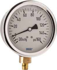 Wika - 4" Dial, 1/4 Thread, 30-0-160 Scale Range, Pressure Gauge - Lower Connection Mount, Accurate to 1% of Scale - Exact Tool & Supply