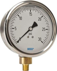 Wika - 4" Dial, 1/4 Thread, 0-30 Scale Range, Pressure Gauge - Lower Connection Mount, Accurate to 1% of Scale - Exact Tool & Supply