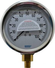 Wika - 4" Dial, 1/4 Thread, 0-100 Scale Range, Pressure Gauge - Lower Connection Mount, Accurate to 1% of Scale - Exact Tool & Supply