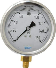 Wika - 4" Dial, 1/4 Thread, 0-160 Scale Range, Pressure Gauge - Lower Connection Mount, Accurate to 1% of Scale - Exact Tool & Supply
