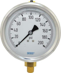 Wika - 4" Dial, 1/4 Thread, 0-200 Scale Range, Pressure Gauge - Lower Connection Mount, Accurate to 1% of Scale - Exact Tool & Supply