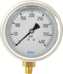 Wika - 4" Dial, 1/4 Thread, 0-400 Scale Range, Pressure Gauge - Lower Connection Mount, Accurate to 1% of Scale - Exact Tool & Supply