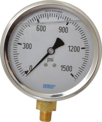 Wika - 4" Dial, 1/4 Thread, 0-1,500 Scale Range, Pressure Gauge - Lower Connection Mount, Accurate to 1% of Scale - Exact Tool & Supply