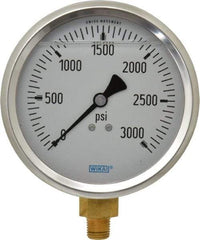 Wika - 4" Dial, 1/4 Thread, 0-3,000 Scale Range, Pressure Gauge - Lower Connection Mount, Accurate to 1% of Scale - Exact Tool & Supply