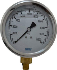 Wika - 4" Dial, 1/4 Thread, 0-10,000 Scale Range, Pressure Gauge - Lower Connection Mount, Accurate to 1% of Scale - Exact Tool & Supply