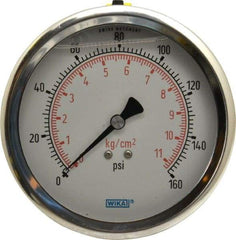 Wika - 4" Dial, 1/4 Thread, 0-160 Scale Range, Pressure Gauge - Lower Back Connection Mount, Accurate to 1% of Scale - Exact Tool & Supply