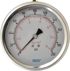Wika - 4" Dial, 1/4 Thread, 0-200 Scale Range, Pressure Gauge - Lower Back Connection Mount, Accurate to 1% of Scale - Exact Tool & Supply