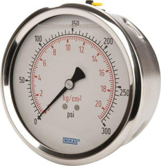 Wika - 4" Dial, 1/4 Thread, 0-300 Scale Range, Pressure Gauge - Lower Back Connection Mount, Accurate to 1% of Scale - Exact Tool & Supply