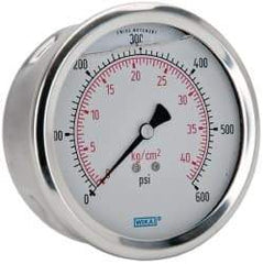 Wika - 4" Dial, 1/4 Thread, 0-600 Scale Range, Pressure Gauge - Lower Back Connection Mount, Accurate to 1% of Scale - Exact Tool & Supply