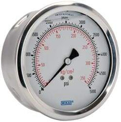 Wika - 4" Dial, 1/4 Thread, 0-5,000 Scale Range, Pressure Gauge - Lower Back Connection Mount, Accurate to 1% of Scale - Exact Tool & Supply