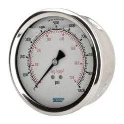 Wika - 4" Dial, 1/4 Thread, 0-10,000 Scale Range, Pressure Gauge - Lower Back Connection Mount, Accurate to 1% of Scale - Exact Tool & Supply