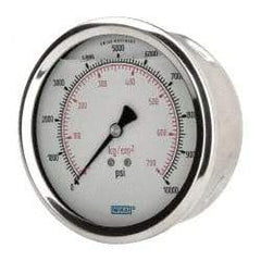 Wika - 4" Dial, 1/4 Thread, 0-10,000 Scale Range, Pressure Gauge - Lower Back Connection Mount, Accurate to 1% of Scale - Exact Tool & Supply