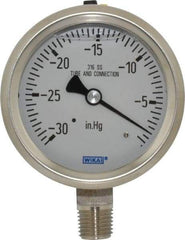Wika - 2-1/2" Dial, 1/4 Thread, 30-0 Scale Range, Pressure Gauge - Lower Connection Mount, Accurate to 1.5% of Scale - Exact Tool & Supply
