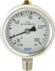 Wika - 2-1/2" Dial, 1/4 Thread, 30-0-160 Scale Range, Pressure Gauge - Lower Connection Mount, Accurate to 1.5% of Scale - Exact Tool & Supply