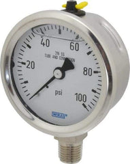 Wika - 2-1/2" Dial, 1/4 Thread, 0-100 Scale Range, Pressure Gauge - Lower Connection Mount, Accurate to 1.5% of Scale - Exact Tool & Supply