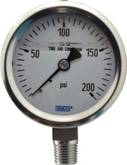 Wika - 2-1/2" Dial, 1/4 Thread, 0-200 Scale Range, Pressure Gauge - Lower Connection Mount, Accurate to 1.5% of Scale - Exact Tool & Supply