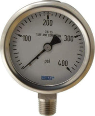 Wika - 2-1/2" Dial, 1/4 Thread, 0-400 Scale Range, Pressure Gauge - Lower Connection Mount, Accurate to 1.5% of Scale - Exact Tool & Supply