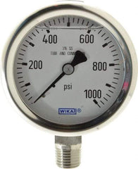 Wika - 2-1/2" Dial, 1/4 Thread, 0-1,000 Scale Range, Pressure Gauge - Lower Connection Mount, Accurate to 1.5% of Scale - Exact Tool & Supply