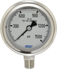 Wika - 2-1/2" Dial, 1/4 Thread, 0-1,500 Scale Range, Pressure Gauge - Lower Connection Mount, Accurate to 1.5% of Scale - Exact Tool & Supply