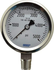 Wika - 2-1/2" Dial, 1/4 Thread, 0-5,000 Scale Range, Pressure Gauge - Lower Connection Mount, Accurate to 1.5% of Scale - Exact Tool & Supply